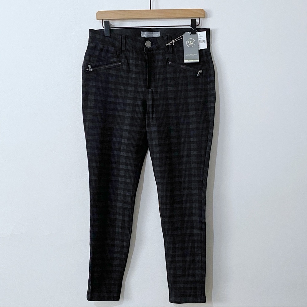 Wit & Wisdom Size 10P Black Gray Zippered Pockets Plaid Pull On Skinny Pants 10P
